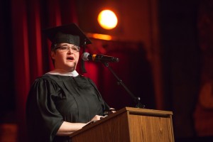 Alice Teisan delivering Commencement Speech