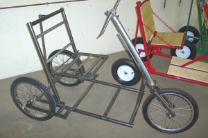 A second generation trike adapted to bike wheels.
